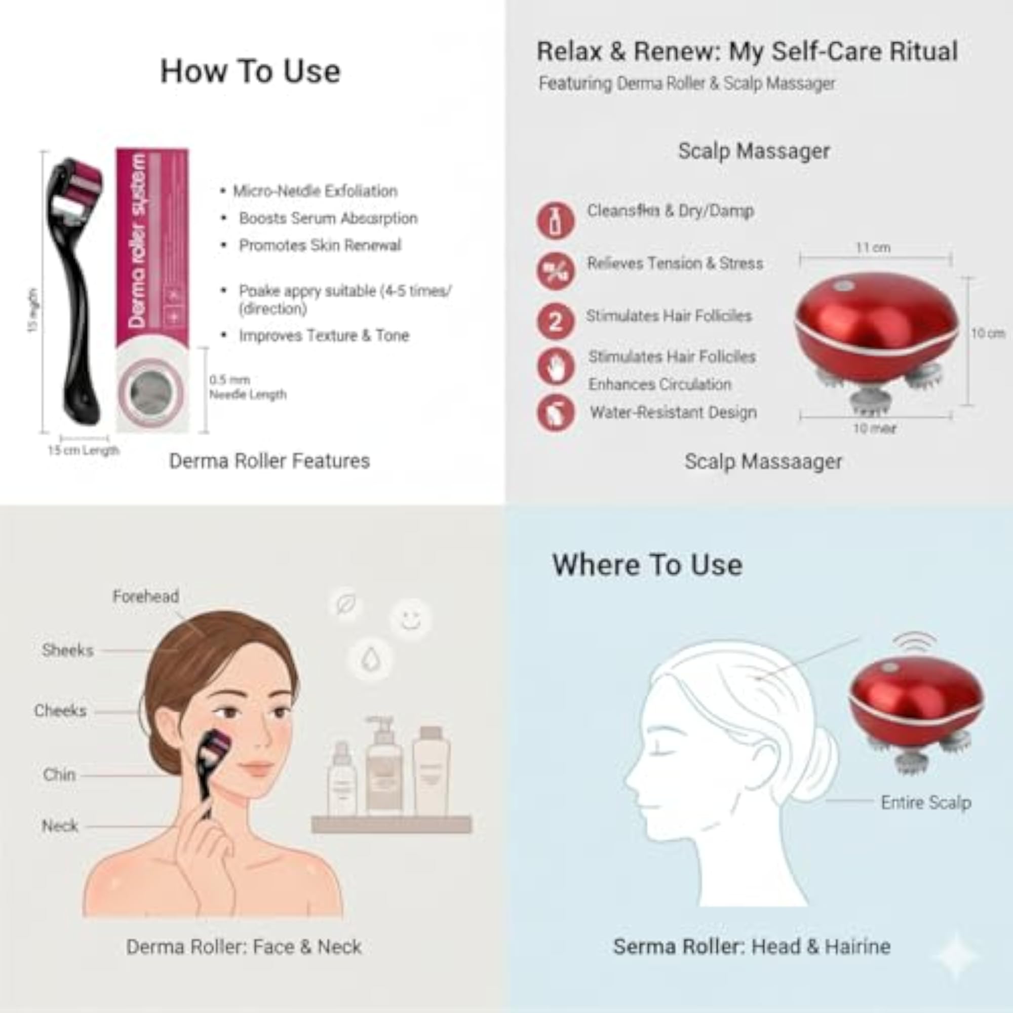 Combo Kit for Hair Regrowth: Derma Roller & Scalp Massager